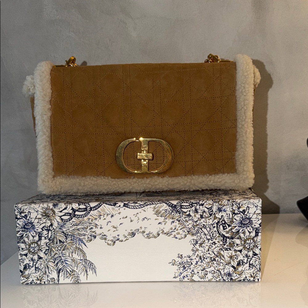 Dior Tan Shearling-Trimmed Shoulder Bag